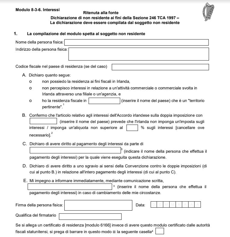 Esempio Form 836 Ireland