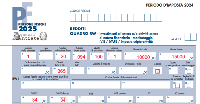 Modello Redditi PF 2025 - Quadro RW